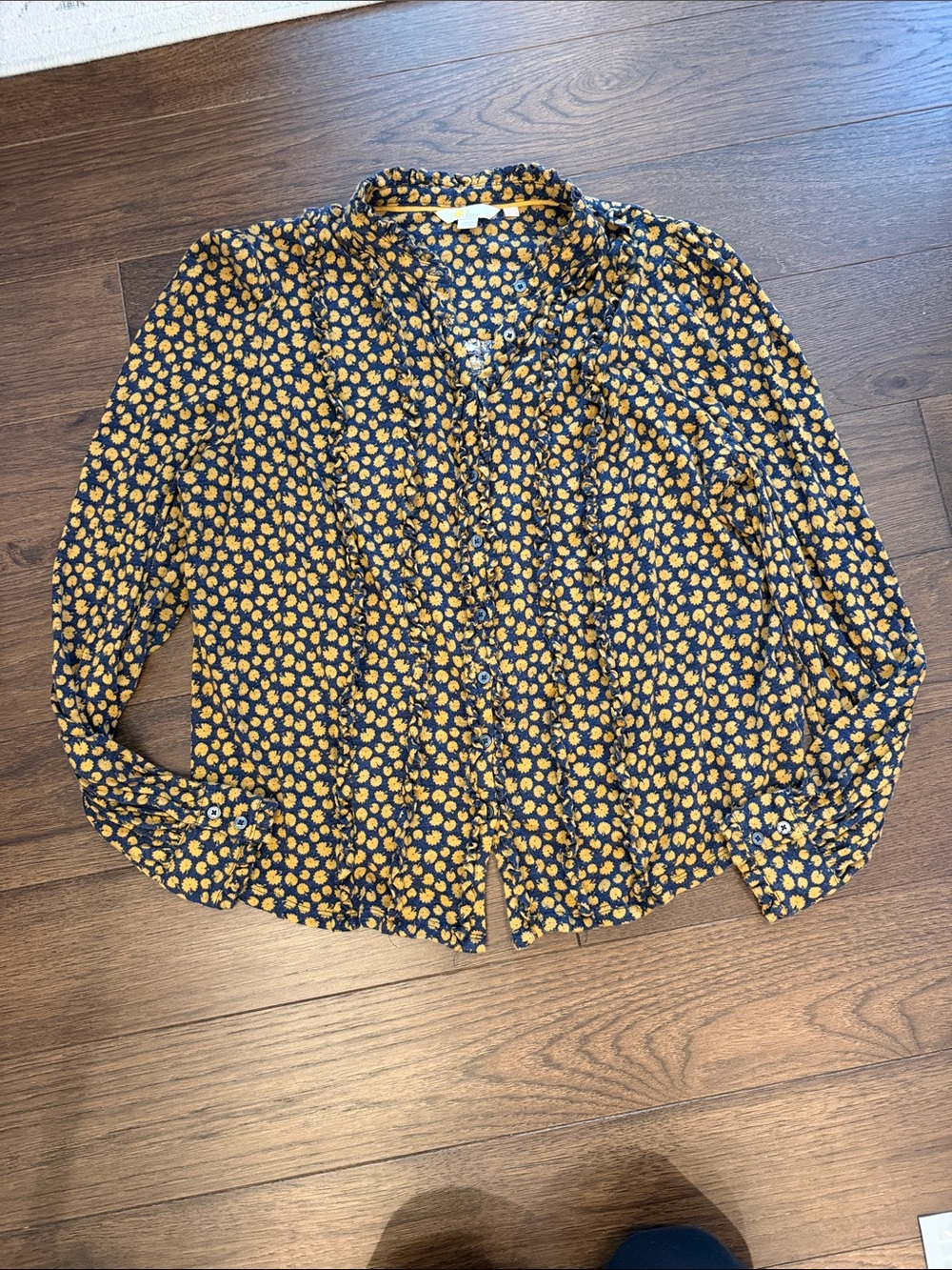Boden Floral Ruffle Button Down Blouse Size 12 - C52-019